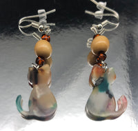Cat Earrings Green Khaki