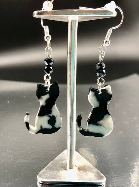 Cat Earrings Black and White