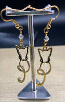Cat Earrings Gold Plated Cat and Swarovski Crystal