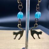 Cat Earrings by Gato Arteiro - Old Gold and Glass Bead