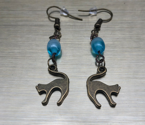 Cat Earrings Old Gold